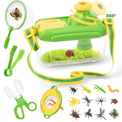 Bug Catching Kit for Kids 3-5: 17 PCS Bug Catcher Kit with Magnifying Glass - color: Green