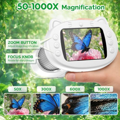 WINWEND Pocket Kids Microscope 1000X Handheld Microscope for Photo and Video Portable Science Kits STEM Toys – Christmas/Birthday Gifts for Girls & Boys Ages 3-12(White) - color: White