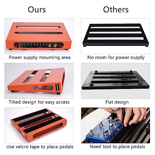14" x 10.6" Guitar Pedal Board with Power Supply Tray - color: Orange, size: 14" x 10.6"