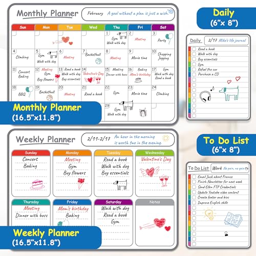 4-Pack Dry Erase Calendar & Whiteboard Planner Set, Non-Magnetic