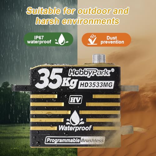 HobbyPark Waterproof High Torque RC Servo 35kg Brushless Motor Metal Gear Digital Servo Stainless Steel Gear Aluminum Case for RC Crawler RC Car Truck Buggy Bashing Basher Programmable 180°