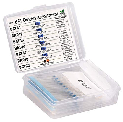 3pdt 70 pcs Blue Schottky Diode Assortment Kit: BAT41, BAT42, BAT43, BAT46, BAT47, BAT48, BAT82