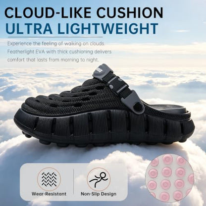 Men's Women's Cloud Clogs, EVA Thick Platform Slip On Non Slip Garden Shoes - color: Black, size: 9.5-10.5 Women/8.5-9.5 Men