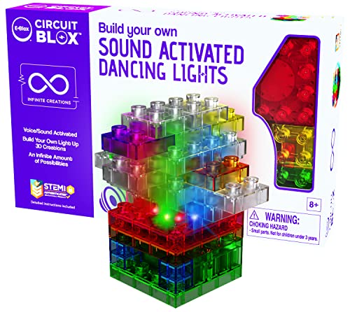 E-BLOX Build Your Own Sound Activated Dancing Lights STEM Kit, Reacts to Voice & Dances to Music, Building Blocks Circuit Toy Set for Kids, Birthday Gift, Boys, Girls, 5+