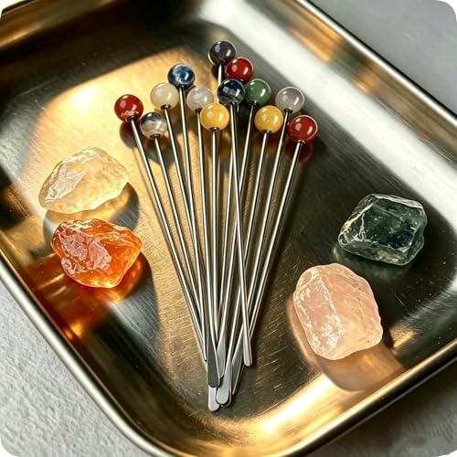 Homestia 6 Pcs 7.5'' Metal Stir Sticks, Colorful Gemstone Cocktail Stirrers - color: Natural Gemstone Series