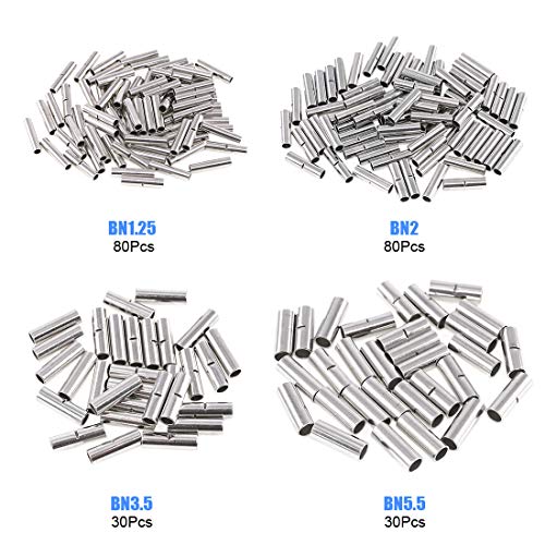Glarks 220Pcs Non-Insulated Butt Connectors Assortment Kit, 22-16/16-14/14-12/12-10 AWG Gauge Seamless Uninsulated Electrical Wire Ferrule Cable Crimp Terminal Kit for Electrical Splice DIY