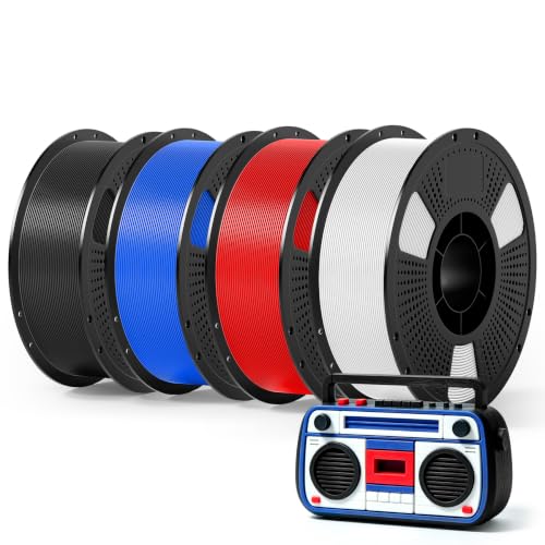 PETG Filament Bundle Multicolor 4kg, Low Stringing High Toughness 3D Printer Filament 1.75mm, Clog-Free Rapid Print PETG Fit Most FDM 3D Printers, 1KG*4 Pack, Black+Jade White+Red+Cobalt Blue - color: 4kg Black+jade White+red+cobalt Blue