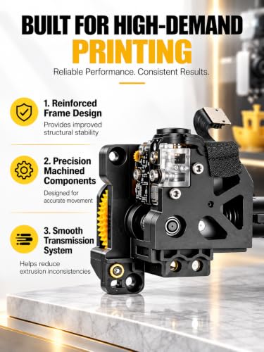 Hardened Steel Extruder Unit for Bambu Lab P1P P1S 3D Printer, Upgraded Dual Gear Extruder Assembly with Filament Run-Out Detection, High Torque Feeding System Replacement Accessory - color: Black