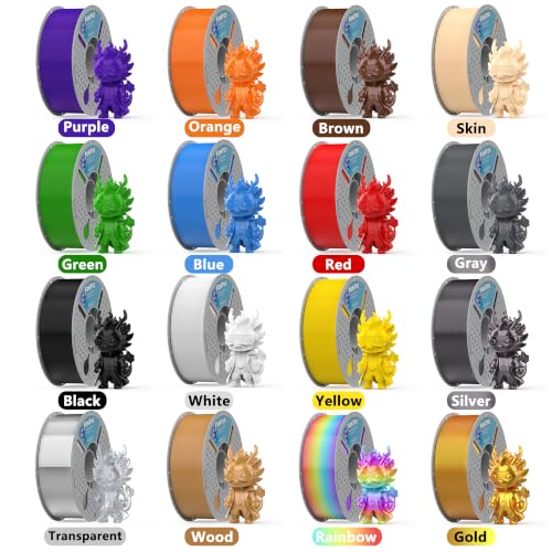 PLA 3D Printer Filament 1.75mm, 16 Rolls Bundle (1kg/2.2lb per Roll), 16kg Total, High Dimensional Accuracy & Low Odor, Suitable for Beginners, Compatible with FDM Printers - color: 16 Colors - Deluxe Crafting Mix, size: 16KG