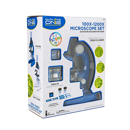 Explore One 100x-1200x Children’s Microscope Set for Kids Ages 6 Years Old and Up Great for STEM Education and Sparking Childrens Interest in Discovering the Microscopic World