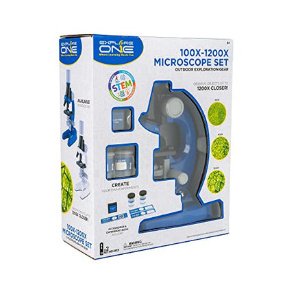 Explore One 100x-1200x Children’s Microscope Set for Kids Ages 6 Years Old and Up Great for STEM Education and Sparking Childrens Interest in Discovering the Microscopic World