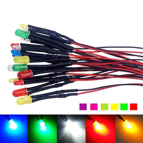 50PCS 12V 3mm LED Lights Emitting Diodes Pre Wired Micro Led Lights Diodes Diffused Colored Lens for Model Assortment Kit