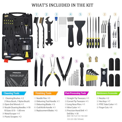 61-Piece 3D Printer Tool Kit with Hard Case, Deburring Tool, Craft Knife, Hand Drill, Needle Files, Scrapers, Nozzle Cleaning Needles & PTFE Tube Cutter for FDM/SLA Printers