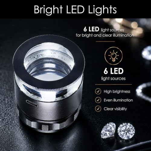 10X Rechargeable Jewelers Loupe Magnifier with LED Lights and 3 Reticle Scales, 25 mm Field of View, Adjustable Focus LED Scale Loupe Jewelry Magnifying Glass for Gems, Coins, Watch, Stamps, Plants - color: 3 Glass Reticle Scale