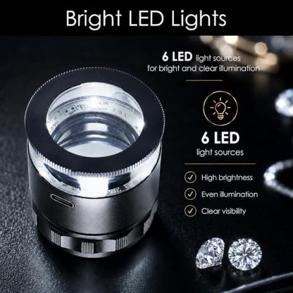 10X Rechargeable Jewelers Loupe Magnifier with LED Lights and 3 Reticle Scales, 25 mm Field of View, Adjustable Focus LED Scale Loupe Jewelry Magnifying Glass for Gems, Coins, Watch, Stamps, Plants - color: 3 Glass Reticle Scale