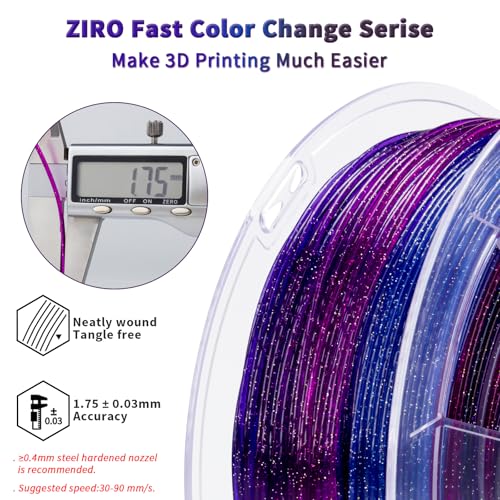 ZIRO Fast Color Change Twinkling PLA, 1.75mm 3D Printing Filament, Galaxy - color: Galaxy