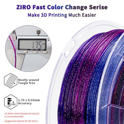 ZIRO Fast Color Change Twinkling PLA, 1.75mm 3D Printing Filament, Galaxy - color: Galaxy