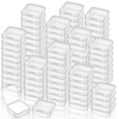 100 Pcs Small Plastic Bead Storage Containers with Lids - Clear Hinged Organizer Boxes for Jewelry, Crafts, Beads, DIY Supplies, Hardware, Pills & Small Parts Organizing (2.14” x 2.14” x 0.8”)