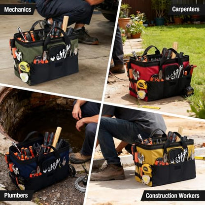 HISEA 3 Pack Heavy Duty Tool Bag, 16-Inch Waterproof Tools Organizer Tote - color: Red, Navy, Green, size: 16 Inch