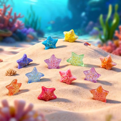 60Pcs Mini Resin Starfish Figurines Tiny Sea Shell Star Figure for Crafts - color: 60 Starfish - 12 Styles