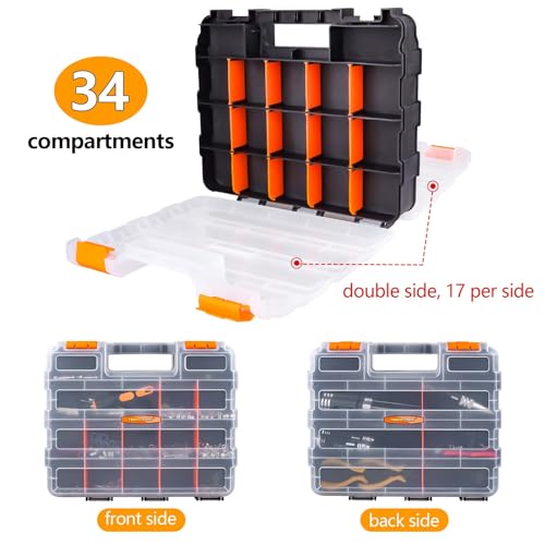 HobbyPark RC Hardware Organizer Box Adjustable Compartments Removable Dividers Durable Plastic Double Side Tools Box Screw Organizer For Nuts, Bolts, Screws, Nails, Small Parts, Tools (Pack of 2) - size: 12.75" x 10.63" x 3.15" (Pack of 2)