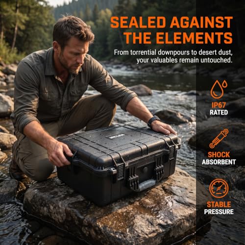 MEIJIA All Weather Waterproof Hard Camera Case,Hard Case with Customizable Fit Foam,Fit Use of Drones,Camera,Equipments,Pistols,Elegant Black (Black, 24.25"X19.43"X8.68") - size: 24.25" x 19.43" x 8.68"