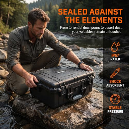 MEIJIA All Weather Waterproof Hard Camera Case,Hard Case with Customizable Fit Foam,Fit Use of Drones,Camera,Equipments,Pistols,Elegant Black (Black, 24.25"X19.43"X8.68") - size: 24.25" x 19.43" x 8.68"