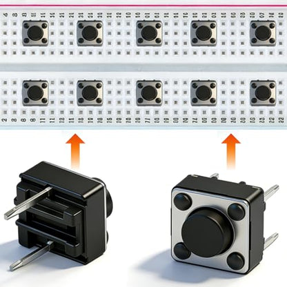 TWTADE 100Pcs Micro Momentary Tactile Push Button Switch 6x6x5mm 2 Pin Tact Switch Assortment Kit - color: Black-2 Pin/100Pcs