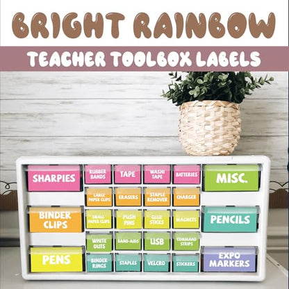 42 Pieces Teacher Toolbox Labels Tool Box Storage Label Classroom Supply Decor for Back to School Teachers Classroom Organization (Bright Rainbow) - style: Bright Rainbow