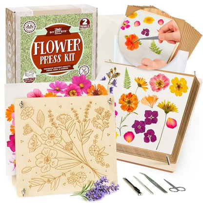 DIY Gift Kits Flower Press Kit - 20 Layers - 2 Sets of 10x10 Inch Wooden Panels - Easy Dried Flower Crafting and Preservation - Adult Beginner Gift Set