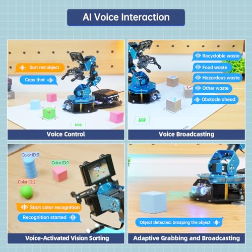 LewanSoul Robotic Arm AI Vision Voice Control for Arduino Scratch Python 6DOF Smart Robot Arm STEM Project Educational Robot & Engineering Kits, Science/Coding/Programming Set, xArmAI Standard Kit
