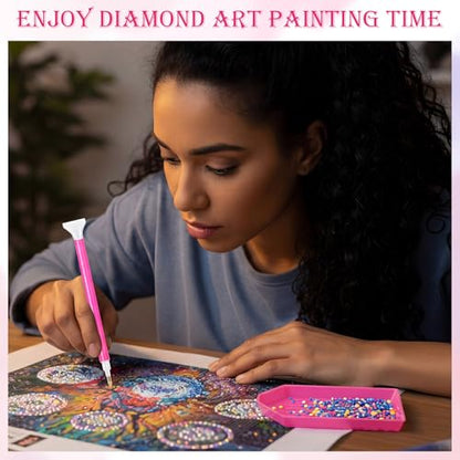 Affrolling 90 Pcs Diamond Art Tools, Drill Pens Trays Glue Clay - color: Rose Red