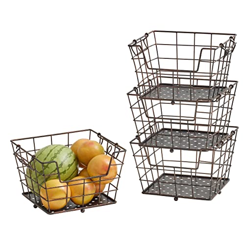 Mikasa Gourmet Basics Ferme 4-Tier Market Basket - Antique Black Wire and Acacia Wood Handle, Kitchen Fruit Vegetable Storage Organizer, 13.5 x 11.5 x 51 Inches - style: Ferme