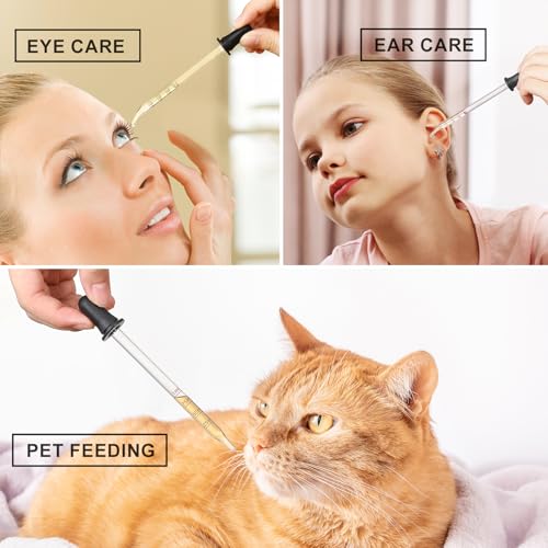 8 Pack, 1 mL Glass Eye Dropper with Measurement - Long Bent & Straight Tip Calibrated Glass Medicine Droppers, Accurate Dose Pipette Dropper for Essential Oil, Feeding, Ear, Eye, Lab, Health, Beauty - style: 8PCS-Long