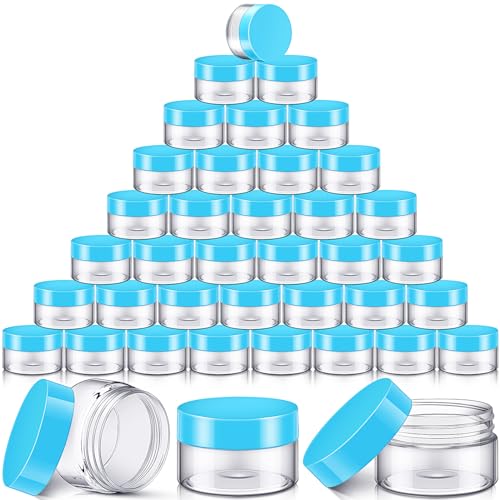 SATINIOR 36 Pcs Plastic Jars with Lids Round Leak Proof Airtight Container - color: Blue, size: 1 oz