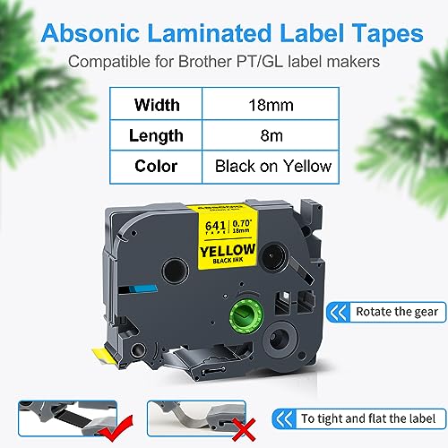 3-Pack Compatible for Brother Tze-641 3/4 Inch Black on Yellow P Touch Tape - color: Black on Yellow
