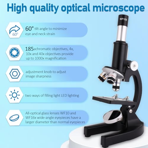 Microscope for Kids & Adults,40X-2000X Magnification Microscope for Kids 8-12, with LED Fill Light & Phone Holder, Great for School Labs and Home Schooling - color: black