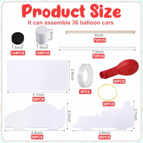 Seenelling 36 Sets Balloon Car Kits Bulk DIY Steam Power Balloon Powered
