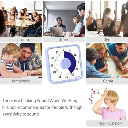 Secura 60-Minute Visual Countdown Timer, 7.5-Inch Oversize Classroom Visual Timer for Kids and Adults, Durable Mechanical Kitchen Timer Clock with Magnetic Backing (Violet) - color: Purple & Purple