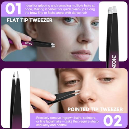 4-Piece Precision Tweezers Set - Stainless Steel Slant, Pointed, Flat & Angled Tips forEyebrow Shaping, Facial & Ingrown Hair Removal - Eco-Friendly Gift Packaging - Women& Men - color: Black-red