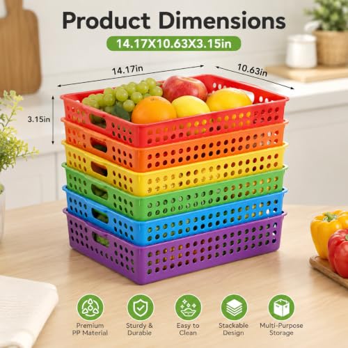 FOCHIER F 6 Pack Classroom Paper Baskets, Organizing Desk Boho Tray for A4 Papers, Classroom Storage Plastic Paper Bins, Fun Turn in Trays for Teachers and Students, Office Desk Room Trays Organizer - color: Rainbow