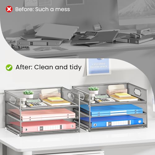 Paper Tray Organizer for Desk Organizers and Accessories 2P Silver - color: 2 Pack 3 Tier - Silver, size: 12.6" x 9.1" x 8.1"
