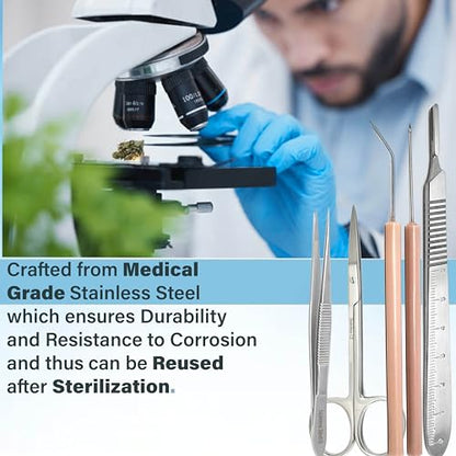 A2ZScilab Plant Study & Plant Research Kit, 17 PC - Botany Dissection kit for Lab and Field Study - Stainless Steel Scissors Forceps Scalpel Handle Glass Dropper + FREE Sharp Blades & Ruler in a Case