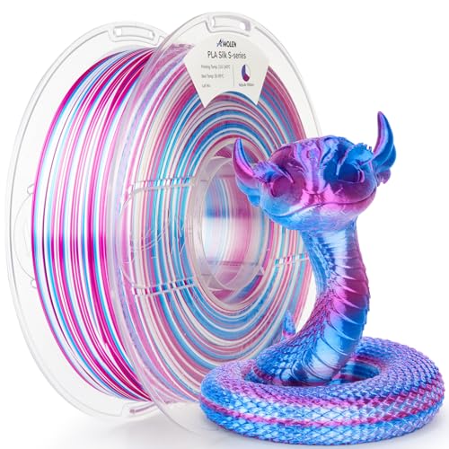 AMOLEN Silk PLA 3D Printer Filament, Shiny Multicolor Rainbow PLA Filament 1.75mm, Fast Color Change PLA 3D Printing Filament for Most FDM 3D Printer, Blue Purple White, 1kg (2.2lbs) - color: Blue/Purple/White