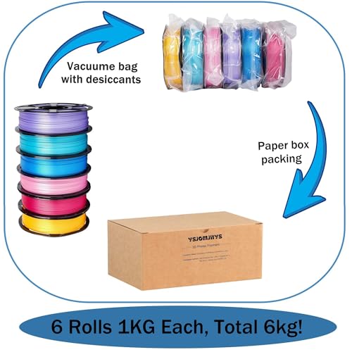 Silk PLA Filament Bundle 6KG, Shiny 3D Printer Filament 1.75mm - color: Silk Gold+cyan+purple+pink+light Blue+rose Red
