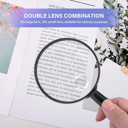 Lakei 10X Handheld Reading Magnifier Glass, Non-Slip Handle,75mm(Black) - color: Black, size: 75mm