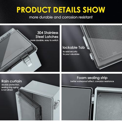 IP67 ABS Outdoor Electrical Junction Box Waterproof with Aluminum DIN Rail - color: Clear, size: 11.4''×7.5''×5.5''