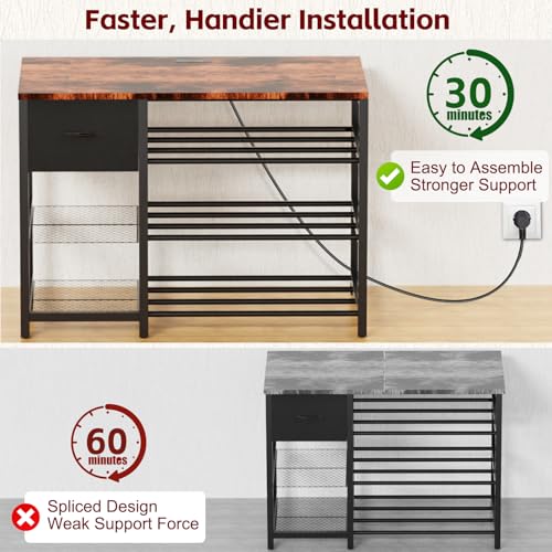 Frebomboo 3D Printer Filament Storage Rack, Versatile 3D Printer Stand Shelf with Drawer, Mobile 3-Tier Metal Filament Spool Holder, Perfect 3D Printer Cart Desk for Office Workshop Studio - style: Brown
