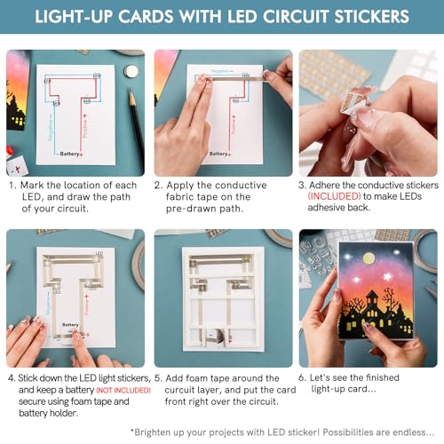 White LED Circuit Stickers and Conductive Fabric Tape,Light Craft Kit Mini Starter Kit for Crafts,30PCS/Set White LED Lights,10M Conductive Fabric Tape and 93 Strips Adhesive Tapes for Crafts Projects - color: 30 LED Lights