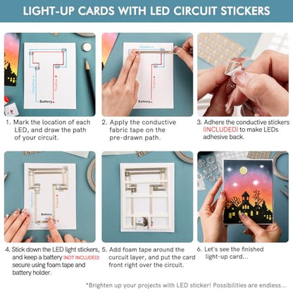 White LED Circuit Stickers and Conductive Fabric Tape,Light Craft Kit Mini Starter Kit for Crafts,30PCS/Set White LED Lights,10M Conductive Fabric Tape and 93 Strips Adhesive Tapes for Crafts Projects - color: 30 LED Lights